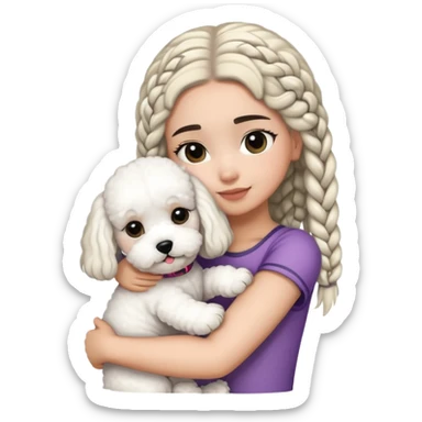 A girl with the black braids has straight hair ,hugging one Bichon frise sticker