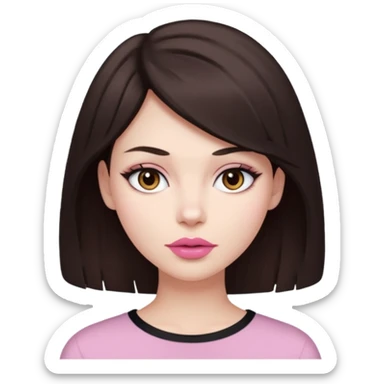 my hair is dark brown almost black, reaching my underarm. the haircut is wolfcut, pretty lasher hut not thick. slightly pink lips. sticker