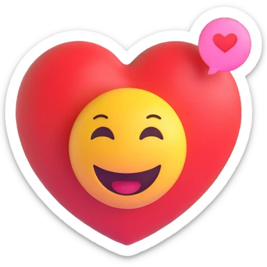 3D smiley emoji, round shape, in love, love thought bubble, smiling face, no body sticker