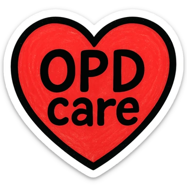 red heart with the text 'OPD care' inside, clear and legible, suitable for a logo or icon sticker