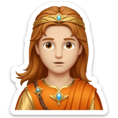 Mercury, Message God from Rome Mythology with long light brown hair , orange and gold outfit, sticker