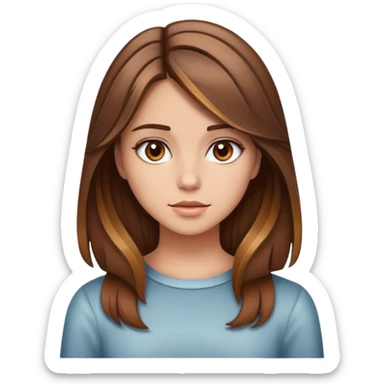 A pretty girl with brown hair and highlights gripping sticker