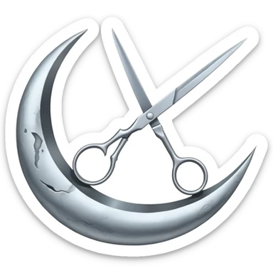 Scissors cutting moon sticker