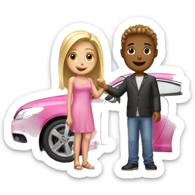 boy buying blonde girl pink car sticker