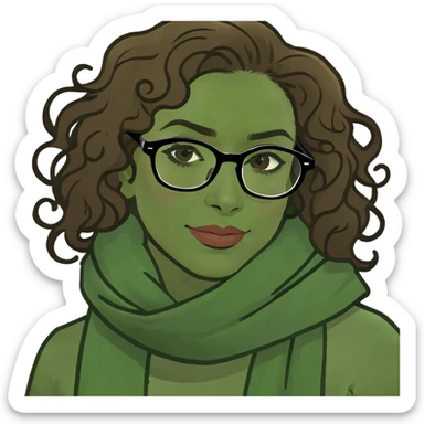 Hispanic women with brown curly hair and glasses sticker