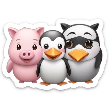 penguin and two pigs sticker