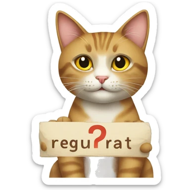 a cat with a sign that says “registration.” sticker