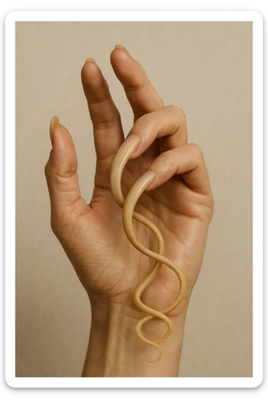 Shridhar Chillal, close-up of a single hand with very long, spiraled fingernails, realistic style, neutral background sticker