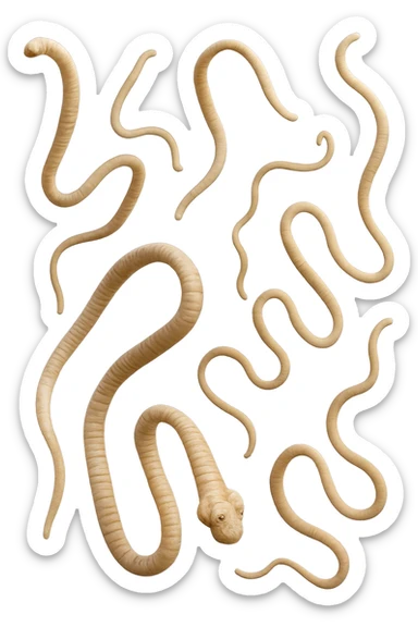 PARASSITI COME LA TENIA FLUTTUANO IN ARIA, iperrealistico 4k sticker