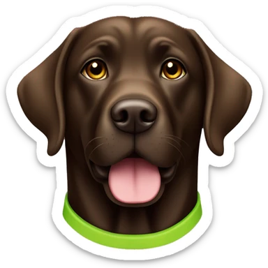 Dark brown chocolate Labrador wearing lime green collar looking straight sticker