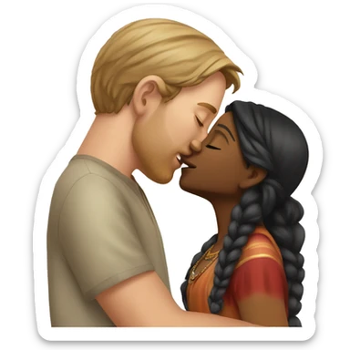 White man kissing indian girl sticker