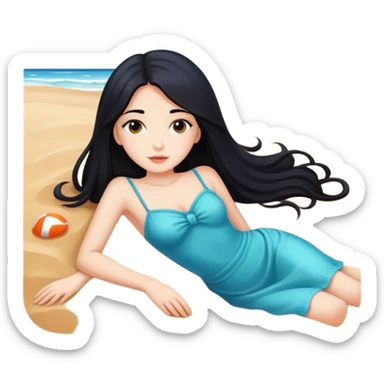 beautiful girl with black long hair lies on the sea beach sticker