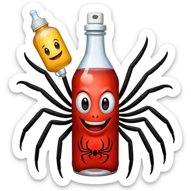 wesoły śmieszny pająk z butelka jadu i podpisem cześć sticker