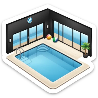 Hotel indoor Pool with entrance door and gym next to it  sticker