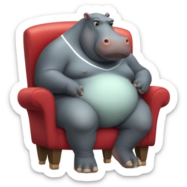 fat hippo as soccer player sit on chair sticker