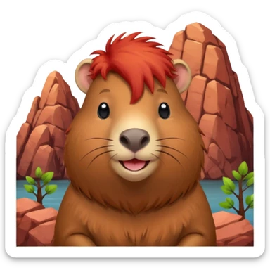 Capybara with red rock hair sticker