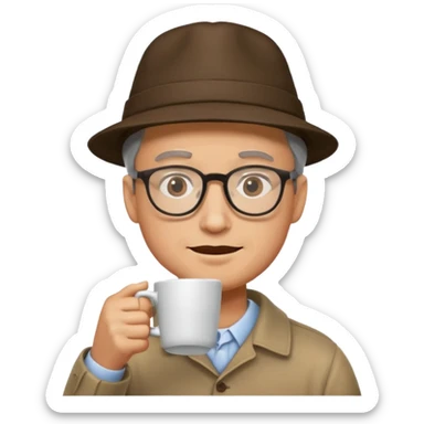 glasses man drink coffe with hat  sticker