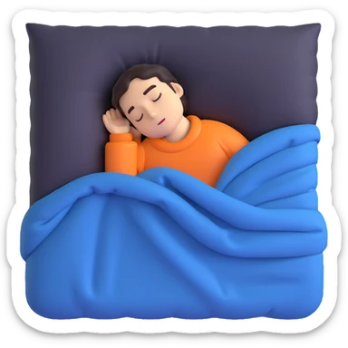 person sleeping under a blanket on a king bed, face hidden, top-down view sticker