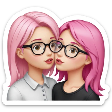 blonde girl with glasses kissing pink haired girl without glasses sticker