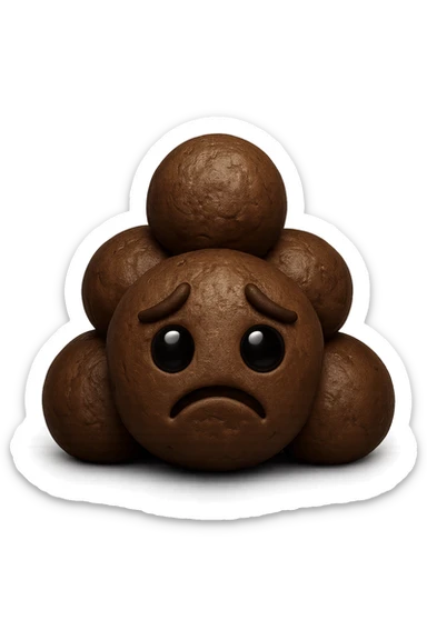 EMOJI STILE IPHONE 3D DI UNA MONTAGNETTA DI FECI A PALLINE CON ESPRESSIONE TRISTE, IPERREALISTICO 4K sticker