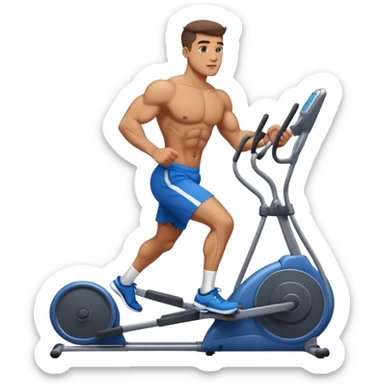 buff guy in blue shorts using elliptical sticker