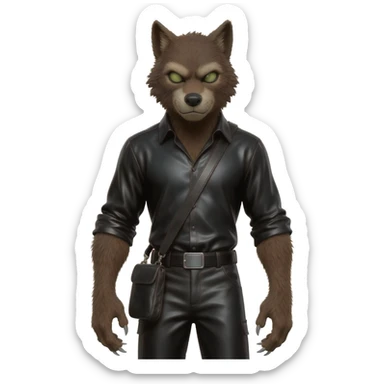 The Wolfman from Universal Monsters with  dark brown fur, black metallic shirt, black metallic baggy pants sticker