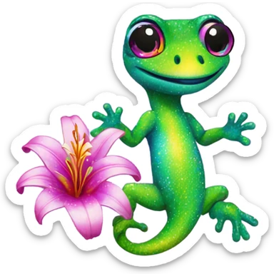 Lisa frank glitter gecko with a lily sticker
