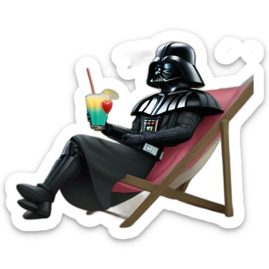 darth Vader lounging on the beach under an umbrella while drinking a piña colada sticker