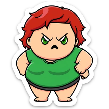 angry overweight girl with red hair and green eyes sticker
