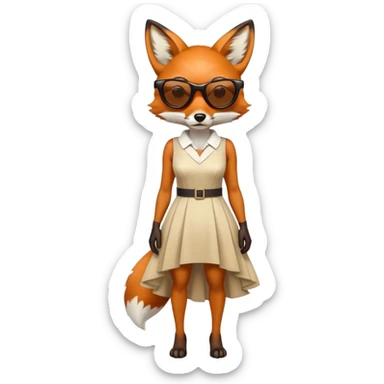 serious anthropomorphised female fox in stylish dress with sunglasses, full-body view sticker