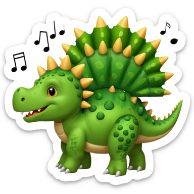 cartoon stegosaurus with music notes funny face sticker