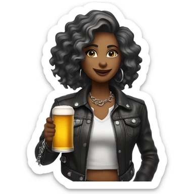 Rock and roll lady drinking a beer  sticker