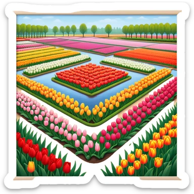 Cinematic Realistic Keukenhof Gardens Landmark Emoji, showcasing expansive tulip fields rendered with crisp, lifelike detail and radiant lighting. sticker