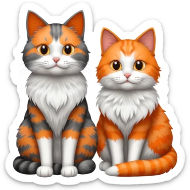 a very fluffy grey and white cat sitting next to another cat sticker