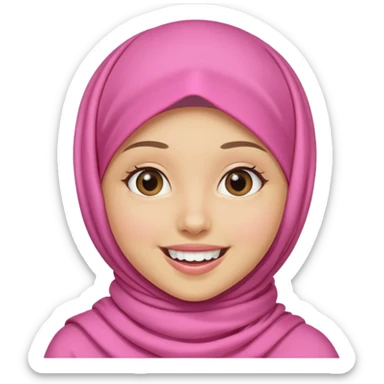 A medium light skin girl with pink hijab smile JANGAN KELIHATAN GIGI sticker