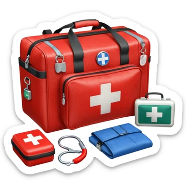 A paramedic’s emergency kit bag placed beside the ambulance door.
 sticker