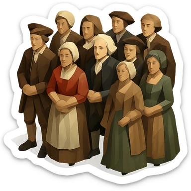 isometric full-body illustration of an 18th century crowd sticker