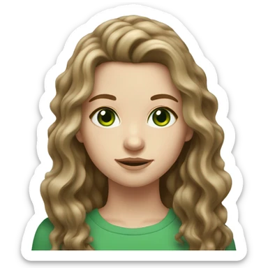 white girl with long wavy brown hair with green eyes sticker