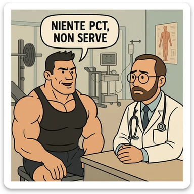 bodybuilder che dice ad una dottore "Niente PCT, Non serve" sticker