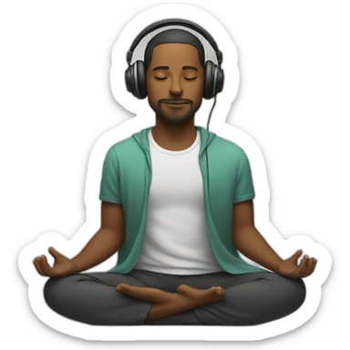 man meditating with headphones sticker