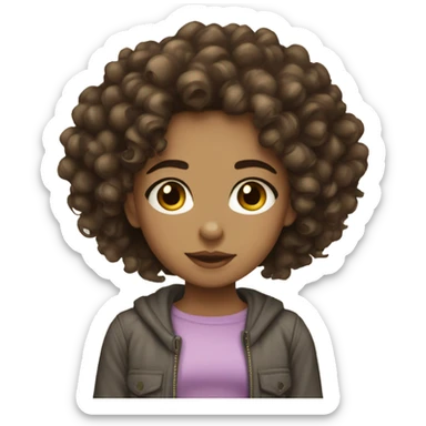 Lightskin girl with dark curly hair and light hazel eyes   sticker