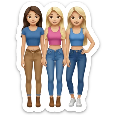 a long hair brunette girl and a blonde girl in jeans and crop tops smiling friends sticker