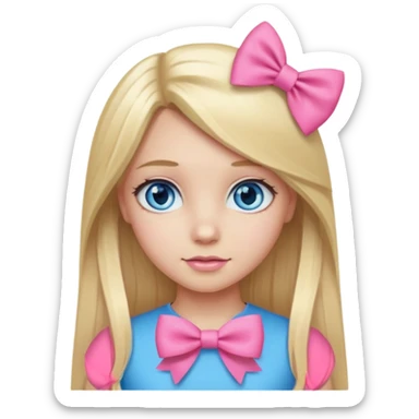 Blonde girl with pink bow blue eyes  long straight hair  sticker