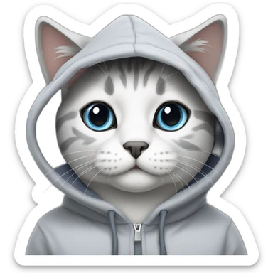 Grey and white scottish cat wearing hoodie sticker