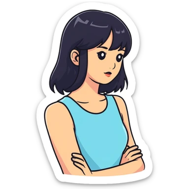 young woman with black hair, 25 years old sticker