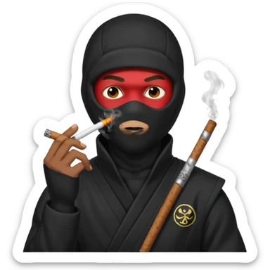 Black man wearing a ninja suit smoking a blunt  sticker