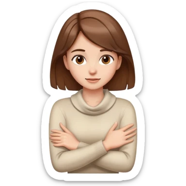 girl with brown hair with her hands crossed around her neck swishing it sticker
