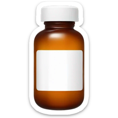 Singular Amber colored pill bottle with a plain white label filled halfway with liquid sticker