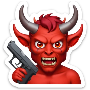 Emoji de cara de demonio agarrando una glock 18 sticker