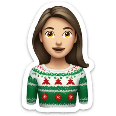 brunette caucasian women in a christmas sweater  sticker